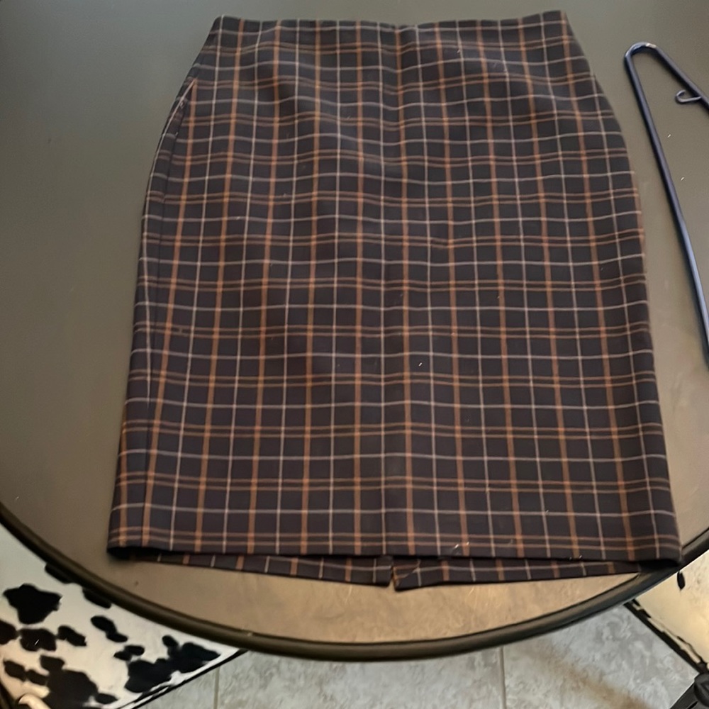 Navy, A-line skirt.